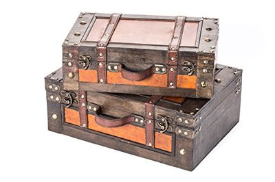 Trademark Innovations Malas decorativas de madeira estilo vintage (conjunto de 2), cor castanha