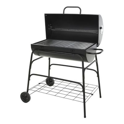 Well Home Barbacoa de cilindro con ruedas, color negro y parrilla de cocción chapada H.97cm