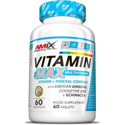 AMIX - Vitaminas para el Cansancio - Performance VitaMax Multivitamin - 60 Tabletas - Contiene Vitaminas y Minerales - Ideal para Deportistas de Resistencia - Complejo Vitamínico Completo