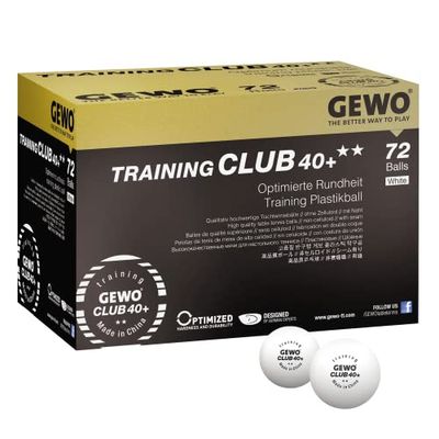 GEWO Training Club - Bolas de ténis de mesa (2 estrelas, 40, plástico ABS com costura), cor branca