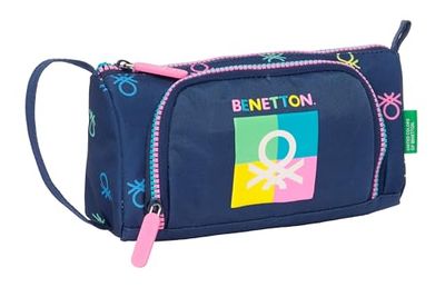 BENETTON COOL - Portatodo con Bolsillo Desplegable Vacío, Estuche Infantil, Estuche Niño, Ideal para Niños en Edad Escolar, Cómodo y Versátil, Calidad y Resistencia, 20x8.5x11 cm, Color Azul Marino