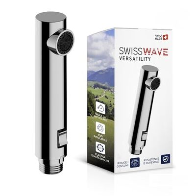 SwissWave - Doccia Cucina Cylinder CH | Doppio Getto | Getto Spray Lava Piatti | Getto Areato | Attacco da Mezzo Pollice Maschio, Cromo, Plastica