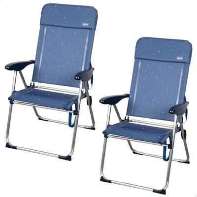 AKTIVE Zestaw 2 składane krzesła plażowe, aluminium i tekstylen, oparcie 4 pozycji, obciążenie 110 kg, uchwyty do przenoszenia, niebieskie, model dłoni (85503)