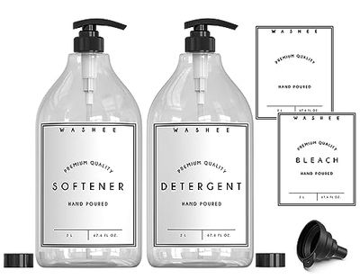 Ensemble Distributeur de détergent à lessive Liquide – Distributeur de Savon et d'adoucissant (1,9 l) – 2 distributeurs de Liquide en Plastique épais pour buanderie avec Pompes, Capuchons, étiquettes