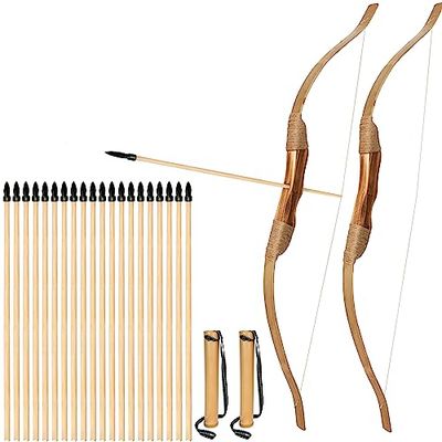 Bogenkönig Lot de 2 flèches et Archet en Bois pour Enfants - 20 flèches et 2 carquois - pour débutants et Enfants