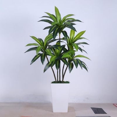 Zstar Pianta artificiale di drago, 150 cm, grande pianta artificiale tropicale, vaso bianco con rami e foglie regolabili, grande dracaena, decorazione per soggiorno, ufficio, casa, balcone, verde