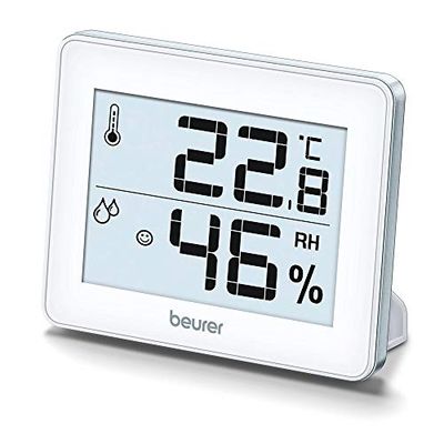 Beurer HM 16 Termómetro Higrómetro Digital Termohigrómetro, control del clima de la habitación mediante la indicación de la temperatura y la humedad para el hogar e casa, pantalla de smiley