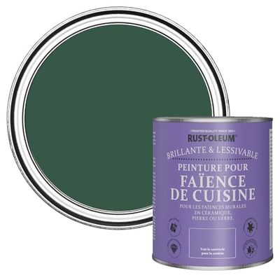 Rust-Oleum Peinture Verte Résistante à l'eau pour Faïence de Cuisine, Finition Brillante - Pinède 750ml