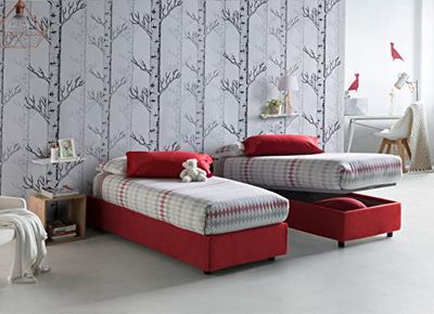 Talamo Italia Letto contenitore Singolo Silvia Sommier, Made in Italy, Letto con rivestimento in tessuto, Apertura frontale, con materasso cm 90x190 incluso, Rosso