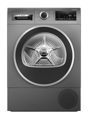 Bosch, Series 6, WQG245R1GB, 9kg, Heat Pump Tumble Dryer with SelfCleaning Condenser, Hygiene Plus, Half Load, AutoDry, Drum interior light, Silver/Black door