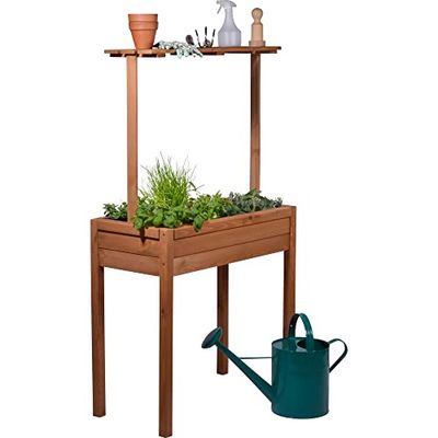 dobar® Parterre surélevée Florence 58256FSCe - en Bois Massif - avec Plateau surélevé - pour Balcon - Fin - Parterre de légumes surélevé avec Non-tissé - 80 x 40 x 145 cm - Marron