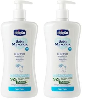 Chicco Baby Moments Shampoo Senza Lacrime, Shampoo Per Bambini Senza Parabeni, Non Irrita Gli Occhi, Ingredienti Di Origine Naturale, Prorietà Idratanti Ed Emolienti, 0+ Mesi, 500 ml (Confezione da 2)