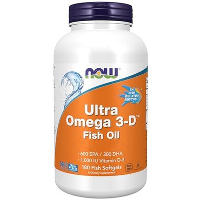 Now Foods, Ultra Omega 3-D Fish Oil (Huile de Poisson), 180 Capsules molles, Testé en Laboratoire, Sans Gluten, Sans Soja, Sans OGM