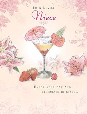 Piccadilly Greetings GLITTER COATED COCKTAIL & STRAWBERRIES TO A LOVELY NIECE BIRTHDAY GREETING CARD
