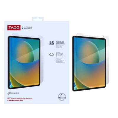 ZAGG InvisibleShield Glass Elite schermbeschermer compatibel met iPad Pro 11 inch (2022, Gen 3,2,1) & iPad Air (Gen 5/4), schokbestendig, vlekbestendig, krasbestendig, extreme impact (transparant)