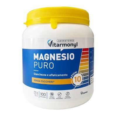 Magnesio Puro in Polvere - Magnesio Solubile 240g - Integratore contro Stanchezza e Affaticamento - 10 Azioni Benefiche - Senza Glutine e Lattosio - Solubilità Istantanea, Con Misurino - Vitarmonyl