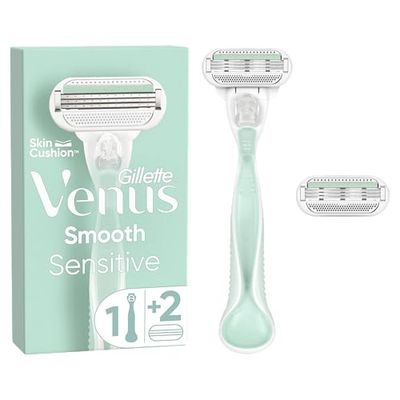 Gillette Venus Smooth Sensitive Lametta Donna, 1 Manico e 2 Lamette da 5 Lame per Rasoio Donna, Rasatura Veloce, Efficace e Profonda, idea regalo