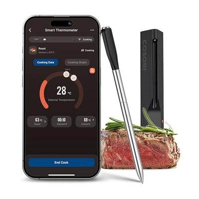 COSORI Eerste slimme vleesthermometer, draadloze grillthermometer met 50 m bereik, perfect voor Dual Blaze heteluchtfriteuse, braadthermometer voor keuken en grill, vaatwasmachinebestendig