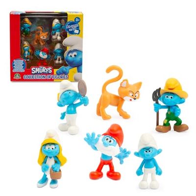 Smurfarna, set med 6 figurer 5,5 cm, inklusive 1 exklusiv gargamelfigur, leksaker för barn från 3 år, PUF141