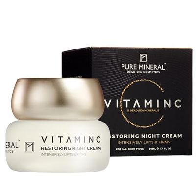 Pure Mineral - Restorative Night Cream with Vitamin C for All Skin Types - Lifting & Firming - Dead Sea Minerals, Natural Glow - Silicone-Free, Sulfate-Free, Paraben-Free - 50ml