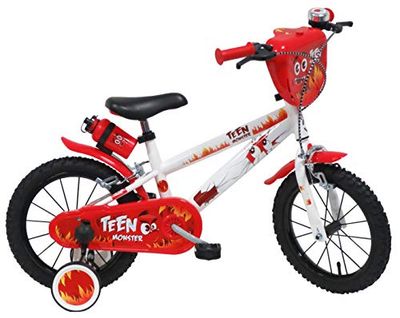 A.T.L.A.S. Teen Monster kinderfiets voor jongens, 14 inch, wit en rood, 14