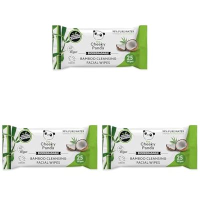 The Cheeky Panda Salviette Struccanti Profumate al Cocco Vegano | 25 Pezzi | Fatto al 100% di bambù sostenibile | Formula e ingredienti naturali (Confezione da 3)