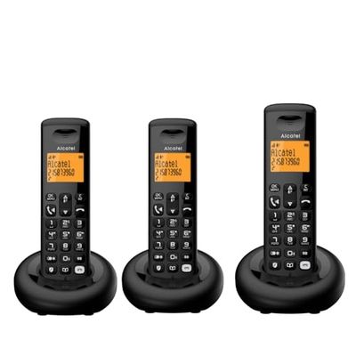 ALCATEL E260 S. Voice Trio - Téléphone Fixe sans Fil DECT avec Répondeur - Design Compact - Grand Écran Rétroéclairé - Mains Libres - Fonction Blocage des Appels Indésirables - 3 Combinés - Noir