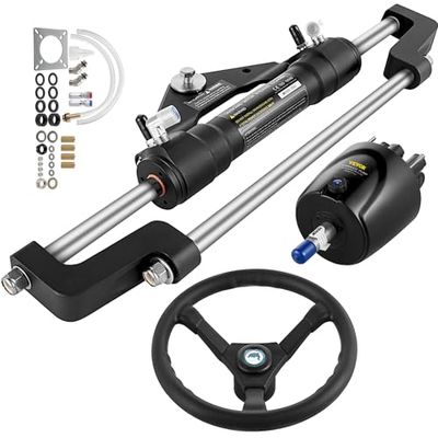 VEVOR Kit de Direction Hydraulique pour Bateau 300 HP, Cylindre de Direction Hors-Bord, avec Pompe et Volant, sans Tuyau de Direction Hydraulique, pour Système de Direction des Bateaux Marine