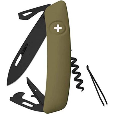 SWIZA Unisex – vuxna schweizisk kniv D03 AB oliv, svart, 17 cm