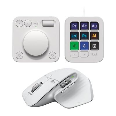 Logitech MX Master 3S & Creative Console Bundle: Precision Mouse, Programmable Keys, Control Dial, for Graphic Design, Video Editing, Adobe, Zoom - Pale Grey