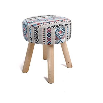 Intempora Tabouret Tissu Ethnique, 34cm x 34cm x 38cm, Beige