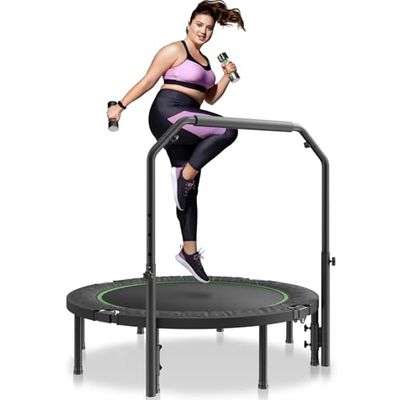 VEVOR Opvouwbare mini-trampoline, fitness, 1320 mm, trainingstrampoline, maximale belasting 205 kg, sporttrampoline, tuintrampoline met in hoogte verstelbare handgreep in 4 standen en 40 veren