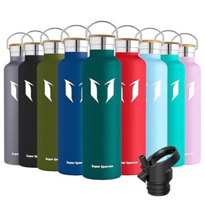 Super Sparrow Borraccia Termica, Bottiglia Termica Senza Perdite -1L - Senza BPA Borracce, per Bambini, Scuola, Sport, Campeggio, Yoga, Palestra, Ciclismo (Verde Scuro)