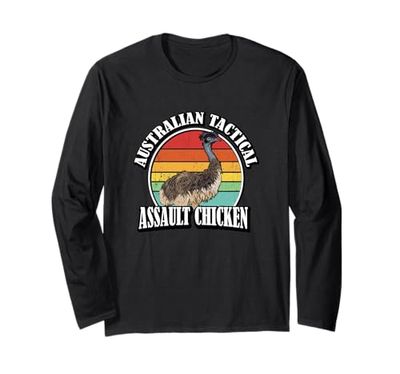 Funny Retro Vintage Tactical Assault Chicken Maglia a Manica