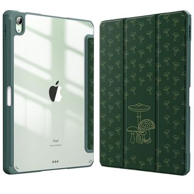 FINTIE Hybrid Case for iPad Air 11 Inch M3 (2025) / M2 (2024), iPad Air 5th / 4th Generation (2022/2020) - Shockproof Slim Clear Back Cover with Pencil Holder, Auto Wake/Sleep, Mushroom