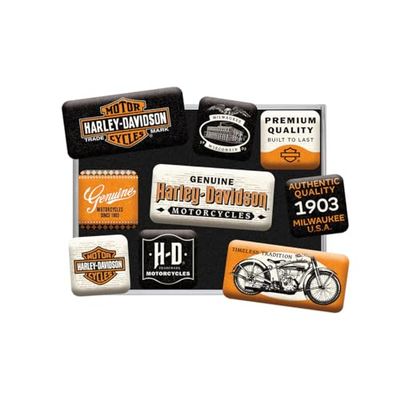 Nostalgic-Art Set di magneti retrò, 9 pezzi, Harley-Davidson – Genuine Motorcycles Milwaukee – Idee regalo per biker, decorazione del frigorifero, design vintage