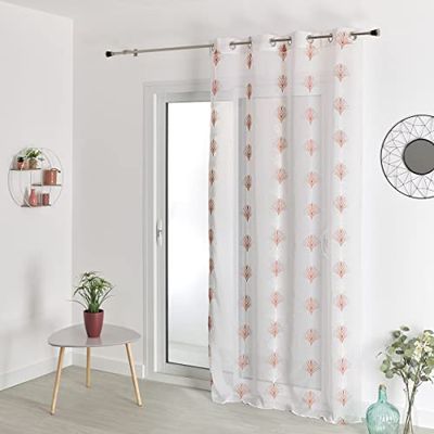 HomeMaison.com Gordijn met linneneffect, geborduurde gordijnen, terracotta, gordijn met ogen, 140 x 240 cm, zilver gordijn, modern gordijn