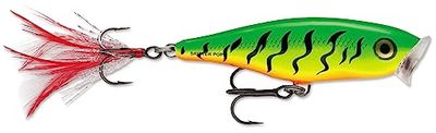 Rapala Skitter Pop Lure with Two No. 5 Hooks, Surface Swimming Depth, 7 cm Size, Firetiger