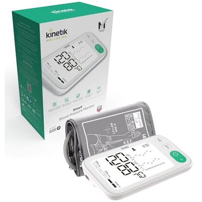 Kinetik Wellbeing Smart Blood Pressure Machine - Bluetooth Arm Blood Pressure Monitors Large Cuff Universal (22-45cm) - Used by the NHS, Safe in Pregnancy & Diabetics - Bp Monitor Menopause Friendly