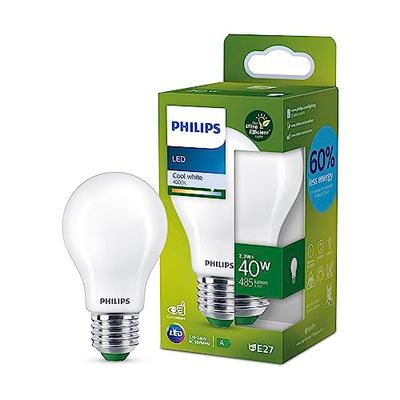 Philips LED Lampadina Goccia Vetro Smerigliato Classe A, 40W, E27, Luce Bianca Fredda, Non Dimmerabile