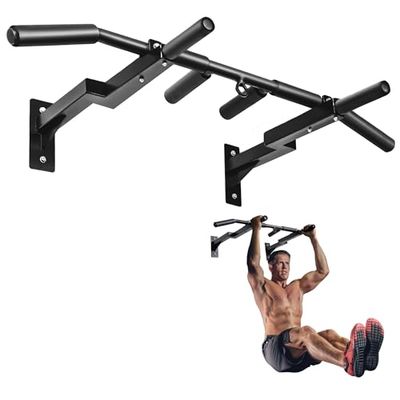 Yes4All Barra de dominadas de montaje en pared multiagarre, 40.6 y 61.0 cm, reversible, compatible con tachuelas, barra de dominadas montada en la pared, construcción sólida, barra de dominadas de