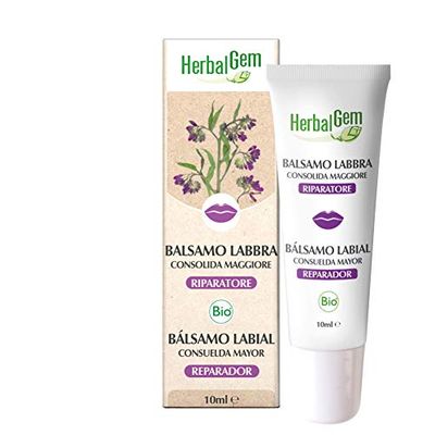 Herbalgem - Balsamo Labbra Consolida Maggiore Riparatore - 100% Naturale e Bio, Per Labbra Secche e Screpolate - Lenitivo e Rigenerante - 10 ml