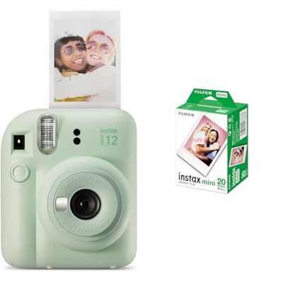 Fujifilm instax mini 12 Mint Green - Macchina Fotografica Istantanea + Confezione da 20 Pellicole Istantanee instax mini, Dimensioni Stampa 86 mm x 54 mm