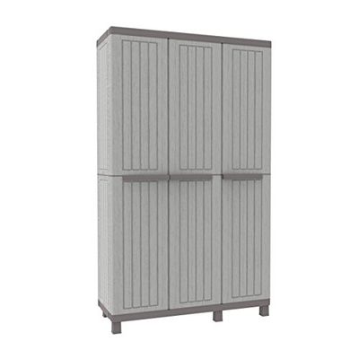 Terry - C-Wood 102a, Armoire à 3 portes Multifonction, Armoire à Balais Effet Bois, 2 Pièces Séparées, pour Intérieur et Extérieur Couvert, 102x39x170 cm