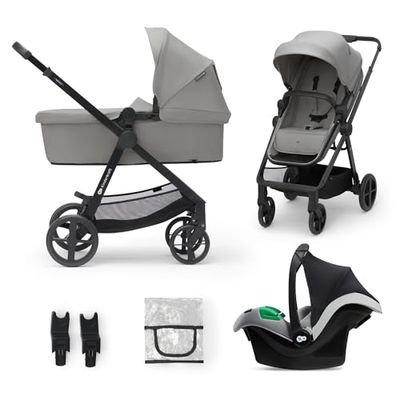 Kinderkraft NEWLY Kinderwagen 3 in 1 tot 22 kg, Autostoel MINK PRO I-Size 40-75 cm, Lichtgewicht Combikinderwagen, Kinderwagenset, Reissysteem, Voetenzak, Adapters, Waterdichte UPF50+ zonnekap, Gray
