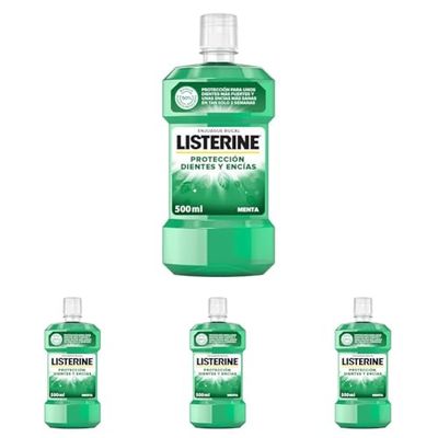 Listerine Protección Dientes y Encías (1 x 500 ml), enjuague bucal con flúor, colutorio bucal con 24 horas de protección, elixir bucal para un aliento fresco duradero (Paquete de 4)