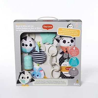 Tiny Love Magical Tales Black & White-cadeauset, Cadeauset voor baby´s met ontwikkelspeeltjes, 4 zorgvuldig uitgekozen draagbare speeltjes, 0 m+
