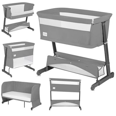 LIONELO THOMI PLUS 5 w 1 Dziecięce Łóżeczko Wolnostojące, Dostawne do 9kg, dla Starszego Dziecka do 30 kg, Kojec do 15 kg, Sofa do 100 kg Regulacja Wysokości, 2 Koła, Otwierany Bok