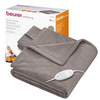 Beurer HD 75 elektrische deken, elektrische warmtedeken, comfortabele thermodeken met 6 temperatuurniveaus, veiligheidssysteem en automatische uitschakeling, machinewasbaar, taupe, 180 x 130 cm