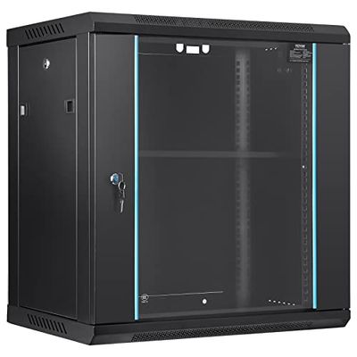 VEVOR Armoire de Serveur réseau 12U boîtier de Serveur Montage Mural Profondeur 394 mm Charge 90 kg avec Panneaux latéraux en Verre verrouillables pour équipement Informatique, appareils audiovisuels